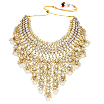 Aheli Elegant Indian Wedding Wear Faux Kundan Studded Choker Necklace with Maang Tikka Set Ethnic Fashion Jewelry for Women Maroon Kundan & Pearl Drop - color: White