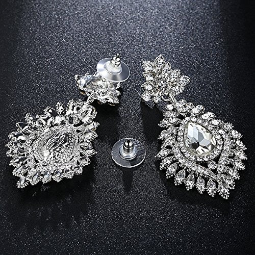 Flower Teardrop Bridal Wedding Dangle CZ Earrings in Silver/Gold Tone for Women Girl Bride Gift … - color: B-Clear