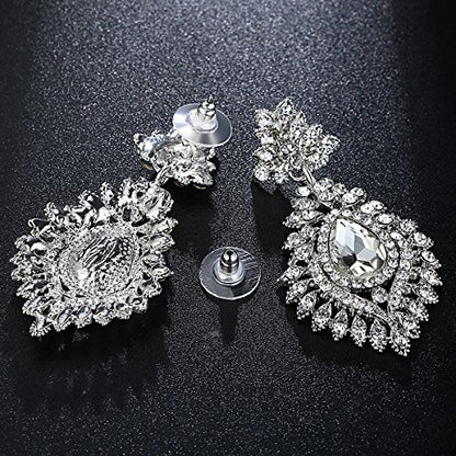 Flower Teardrop Bridal Wedding Dangle CZ Earrings in Silver/Gold Tone for Women Girl Bride Gift … - color: B-Clear
