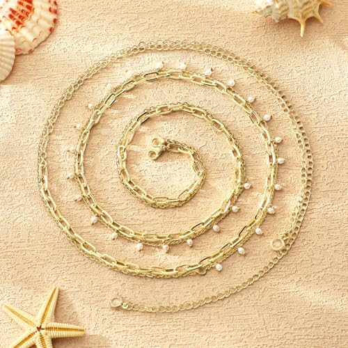 14K Gold Plated Waist Chain for Women Layered Waist Beads Belly Chain Belt, Waterproof Summer Beach Body Jewelry for Bikini, Festival Vacation Accessories for Women - style: Pearl Tassel-Gold