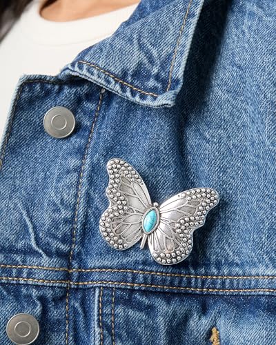 Jessica Simpson Silver or Gold-Tone Brooch for Women | Western Pins with Dangle Charms, Turquoise, or Rhinestones - color: Silver Turquoise Butterfly