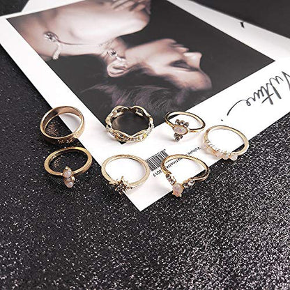 Vitaltyextracts Crystal Kunckle Finger Ring Set Boho Stackable Rhinestone Gold Joint Nail Ring Anillo Set