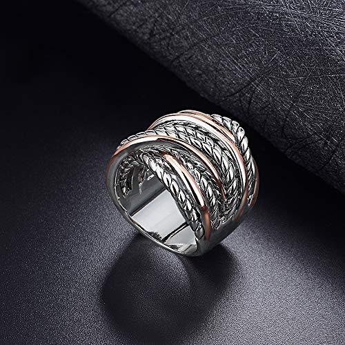 Mytys Wide Band Rings Twisted Rope Ring Two-Tone Mixed Metal Braided Statement Rings Fashion Jewelry for Women - color: Rose gold and silver