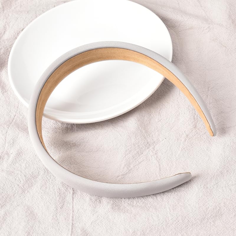 Padded Grey Headband for Women - Wide Non-Slip Fabric Hairband, Thick Sponge Hoop Hair Accessory for Girls - color: Grey