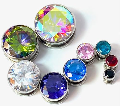 PAIR of Stunning Large CZ Red Gem Screw Fit Tunnels - Plugs - Gauges - Body Jewelry - size: 1/2" (12mm)