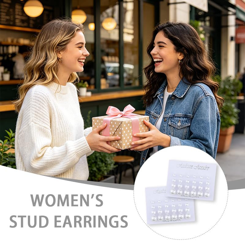 Pearl Stud Earrings for Women Elegant Trendy Round Cubic Zirconia Earrings Studs Pearl Cz Studs Earring for Women - color: two