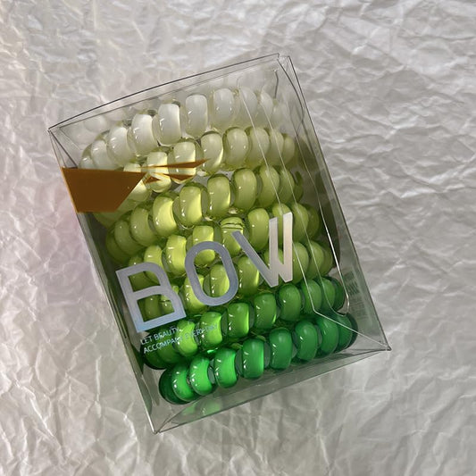 Spiral Hair Ties, 7pcs/set Waterproof Colorful Ponytail Holders For Woman Rainbow Color Telephone Cord Hair Coils For Thick Hair (Green) - color: Green