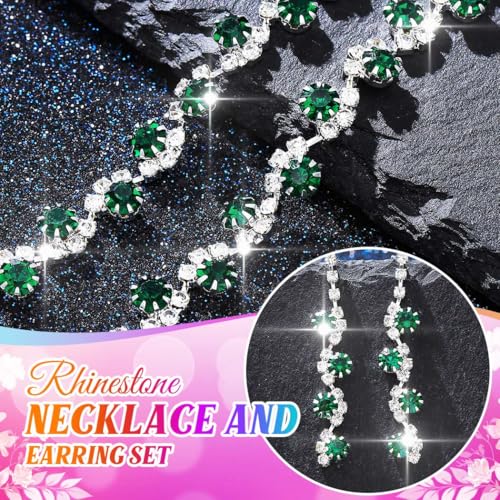 Aukmla Bridal Wedding Jewelry Set Silver Rhinestones Choker Necklaces Earrings Bracelet Sets Prom Jewelry for Women and Brides - color: Green
