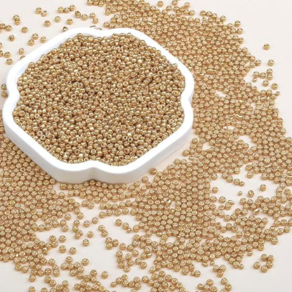 2mm Glass Seed Beads Bulk, Gold 12/0 Tiny Round Seed Bead, Small Mini Pony Craft Beads for Bracelet Necklace Wrist Jewelry Making Beading Weaving DIY Crafts Supplies - color: Gold