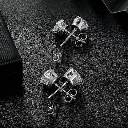 MDFUN 6 Pairs Stud Earrings Sets 3-8MM 18K Gold Plated Round 5A+ Cubic Zirconia Earrings Hypoallergenic CZ 6 Prong Ears Jewelry for Women - color: 3MM-White Gold