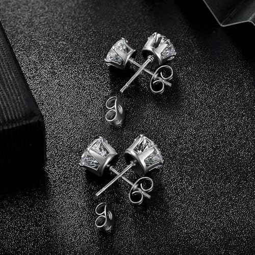 MDFUN 6 Pairs Stud Earrings Sets 3-8MM 18K Gold Plated Round 5A+ Cubic Zirconia Earrings Hypoallergenic CZ 6 Prong Ears Jewelry for Women - color: 5MM-White Gold