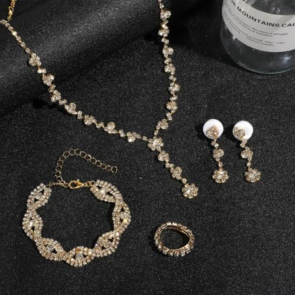 NEWITIN 15 Pieces Gold Jewelry Set for Women Wedding Costume Accessories | Hypoallergenic, Cubic Zirconia, CZ Necklaces Earrings Bracelets Ring, Crystal Jewelry for Wedding Bride Bridesmaid Party Prom - color: Beauty