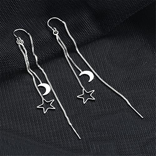 925 Sterling Silver Dangle Earrings with Charms Heart, Water drop, Moon, Star Long Drop Earring for Women Jewelry Gifts Hypoallergenic - color: moon and star
