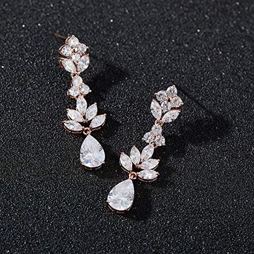 SWEETV Teardrop Wedding Earrings for Brides Birdesmaid | Crystal Cubic Zirconia Bridal Drop Earrings for Women Prom - color: Rose Gold