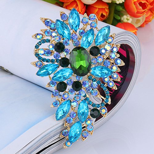 EVER FAITH Women's Austrian Crystal Wedding Flower Leaf Bouquet Brooch - color: Aquamarine-color w/ Green