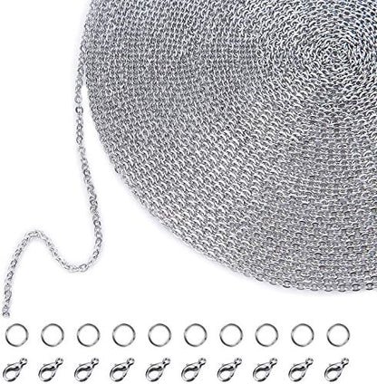 33 Feet Necklace Chains Stainless Steel DIY Link Chain Necklaces with 20 Lobster Clasps and 30 Jump Rings for Jewelry Making (2 mm Wide) - size: 2.0 mm Wide