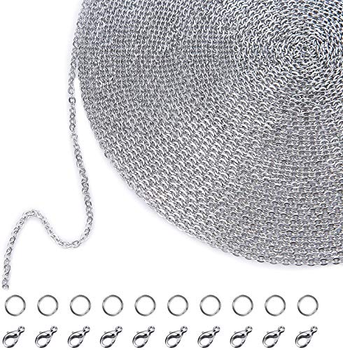 33 Feet Necklace Chains Stainless Steel DIY Link Chain Necklaces with 20 Lobster Clasps and 30 Jump Rings for Jewelry Making (2 mm Wide) - size: 2.0 mm Wide