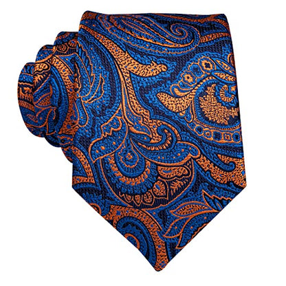 Dubulle Mens Paisley Striped Tie Woven Necktie for Men and Handkerchief Cufflinks Set Wedding Formal Business - color: Dark Blue
