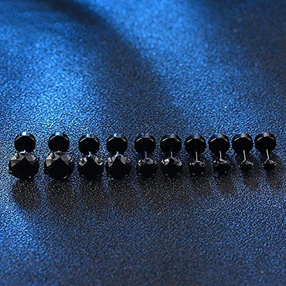 Stud Earrings Set 316L Stainless Steel Hypoallergenic Earrings for Women Men Earrings 3-7mm Cubic Zirconia Earrings Tragus Cartilage Helix Lobel Ear Studs 20G,Pack of 5 Pairs - color: C02:5Pairs(BLACK)