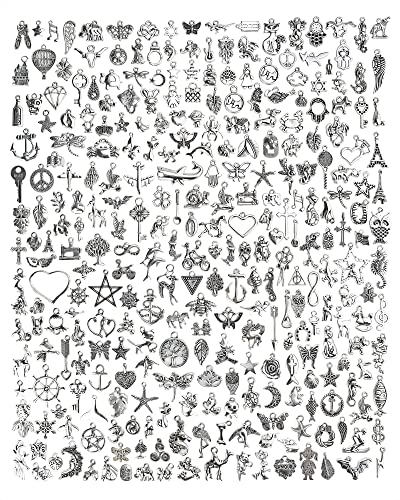 300 PCS Wholesale Bulk Lots Jewelry Making Charms Mixed Smooth Tibetan Silver Alloy Charms Pendants DIY for Bracelet Necklace Jewelry Making and Crafting