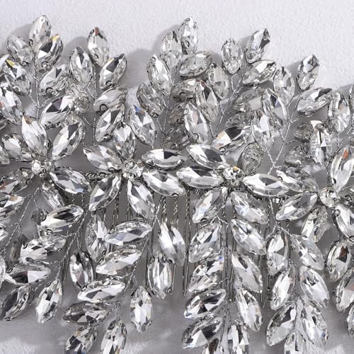 Bridal Rhinestone Hair Comb Large Rhienstone Wedding Headpiece Handmade Crystal Hair Comb for Bride Wedding Hair Accessories for Women (silver) - color: silver