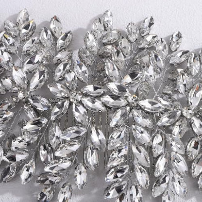 Bridal Rhinestone Hair Comb Large Rhienstone Wedding Headpiece Handmade Crystal Hair Comb for Bride Wedding Hair Accessories for Women (silver) - color: silver