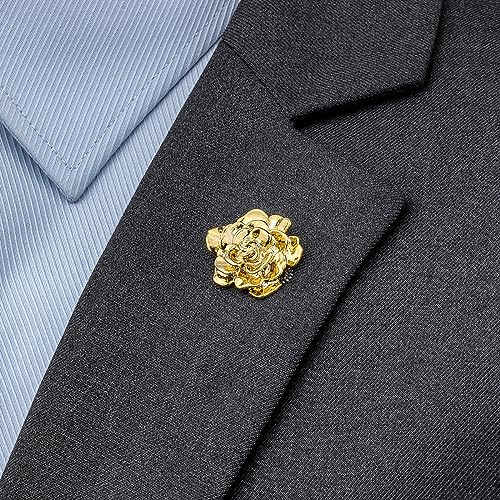 18K Gold Tone lapel Pins Brooch for Men Suit, Metal Flower Brooch Pins for Women, Mens Suit Accessories on Wedding Birthday Anniversary Father's Day. - color: rose