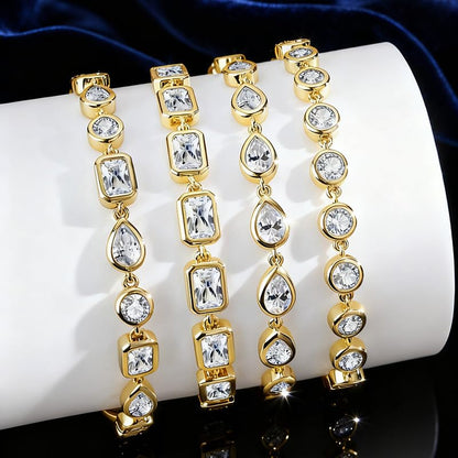 Bracelet for Women, Gold Plated 5A Cubic Zirconia Bracelets Adjustable Teardrop Square Triplet April Birthstone Jewelry - color: triplet-gold plated