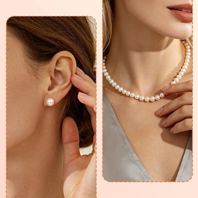 Pearl Earring Stud Pearl Necklace Choker for Bride Wedding Earring Necklace | 0.6 mm 0.8mm 10mm 12mm Pearl Earring Set, Adjustable Pearl Necklace, Pearl Earrings And Necklace Set, Wedding Accessories - color: more pearl