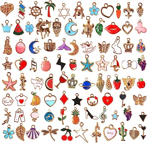 SANNIX 110pcs Assorted Gold Plated Enamel Pendants Necklace Bracelet Charms | for Jewelry Making - style: Assorted Charms