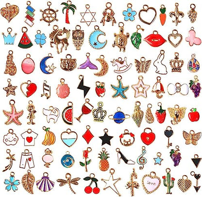 SANNIX 110pcs Assorted Gold Plated Enamel Pendants Necklace Bracelet Charms | for Jewelry Making - style: Assorted Charms