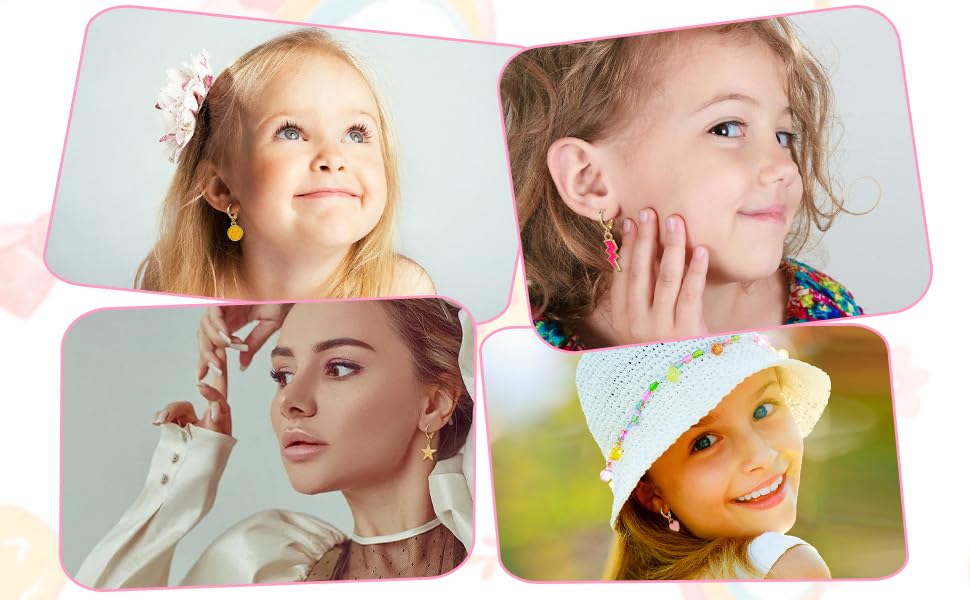 Preppy Earrings Pack with Colorful Happy Smile Lightning Bolt Heart Star Charms Pendants Gold Small Huggie Hoop Dangle Earrings Trendy Y2K Preppy Jewelry Gifts for Teen Girls Women Kids