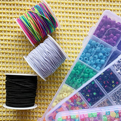 0.8mm Elastic Bracelet String, QBJAYTY Strong Elastic Cord for Bracelets, Stretchy Stretch String for Clay Pony Letter Beads, Friendship Bracelet String Elastic Black White-4 Rolls