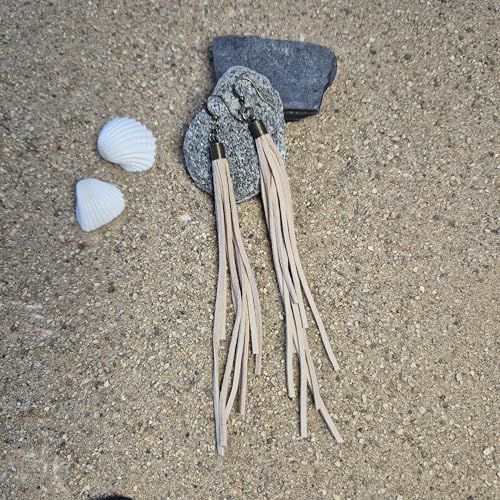 Handmade Genuine Leather Earrings for Women – Long Teardrop Boho Dangles, Lightweight Statement Fashion Jewelry - style: Springs-Beige