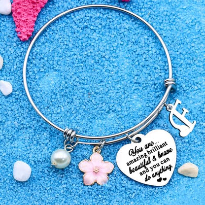 Aeora Inspirtional Bracelet Gift,Funny 26 Letter Initial A-Z Silver Heart Dangle Bangle For Women Lady Daughter Mom Sisters Friends Colleague Birthday Christmas Reminder Jewelry - color: F
