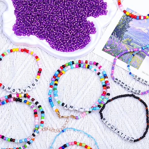 2000pcs Glass Seed Beads Bulk, 4mm 6/0 Mini Pony Spacer Small Individual Color Seed Beads for DIY Bracelet Necklaces Wrist Jewelry Making, Frosted Silver Purple - color: Frosted Silver Purple