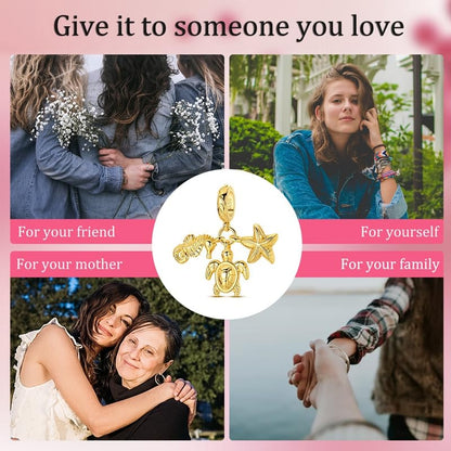 Birthday Fashion Heart Dangle Charm for Bracelets and Necklace Pendant Bead Charms Jewelry Present for Women Family Friends - style: Golden Ocean