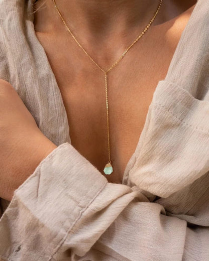 Lariat Necklace for Women Dainty Gold Long Crystal Drop Y-Shaped Necklace | 14k Gold Plated Crystal Drop Necklace Trendy Non Tarnish Simple Gold Jewelry For Wedding, Prom, Daily - color: Peridot
