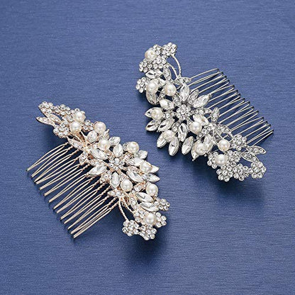 Hapibuy Crystal Wedding Hair Comb Bridal Hair Comb Pearl Wedding Headpiece Silver Hair Accessories - color: Silver