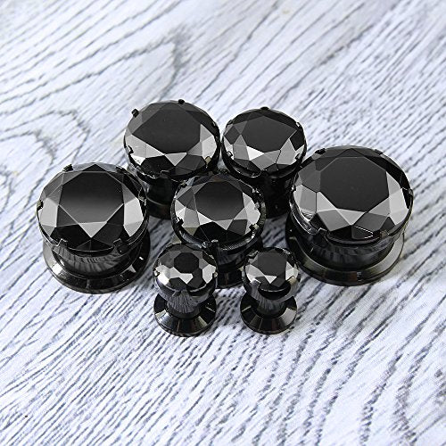 ZS 316L Stainless Steel Screw-Fit Ear Tunnel AAA+ Cubic Zirconia Ear Gauges | External Threaded Flesh Tunnels Plugs Ear Expander Stretcher Piercing Jewelry for Women Men - color: Black CZ, size: 0g(8mm)