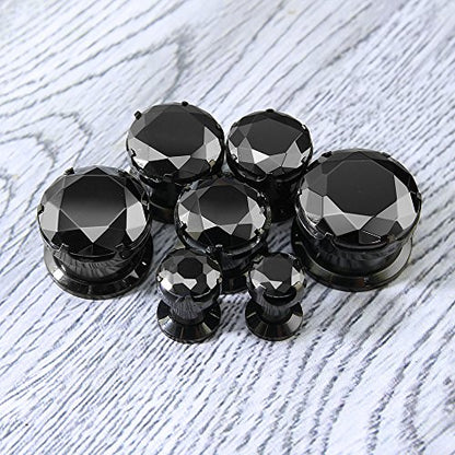 ZS 316L Stainless Steel Screw-Fit Ear Tunnel AAA+ Cubic Zirconia Ear Gauges | External Threaded Flesh Tunnels Plugs Ear Expander Stretcher Piercing Jewelry for Women Men - color: Black CZ, size: 1/2"(12mm)