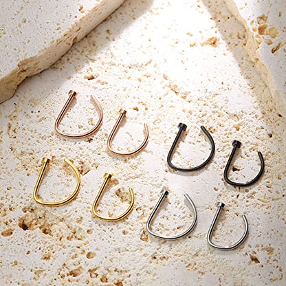 20G Nose Rings Piercing Jewelry Screw Hoops Hypoallergenic for Women Men - color: D Shape,20G 8mm+10mm