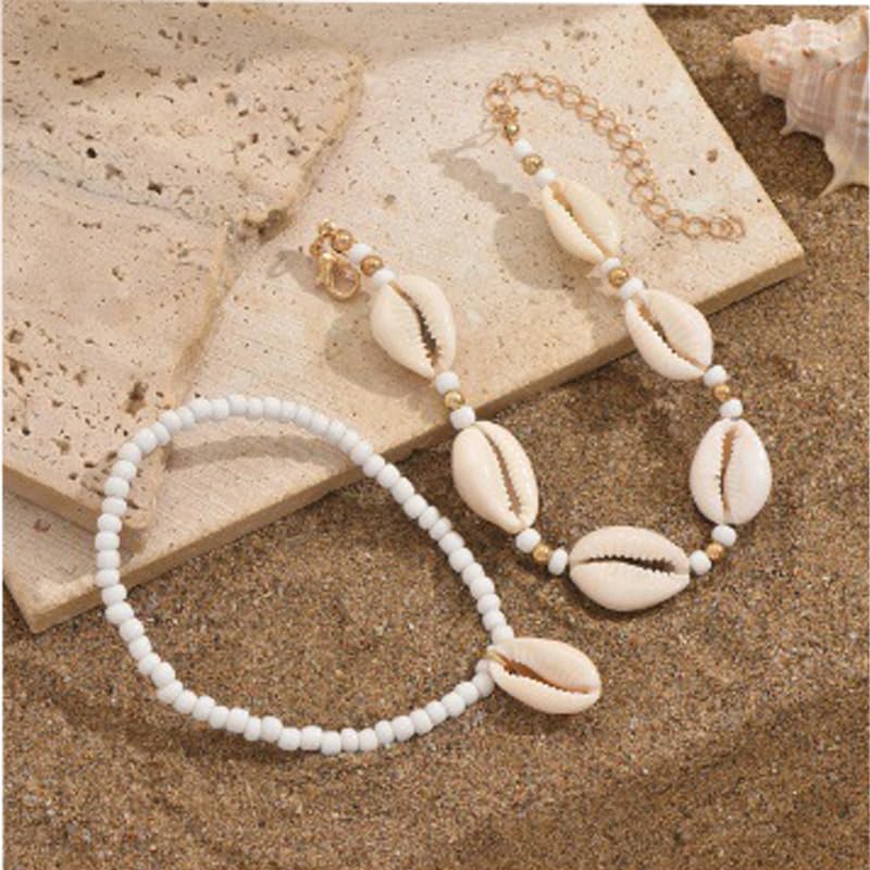 INENIMARTJ Puka Shell Anklets Bracelet for Women Colorful Shell Beaded Anklet Summer Ocean Hawaiian Beach Foot Jewelry Mermaid Seashell Anklets Jewelry for Women - color: white
