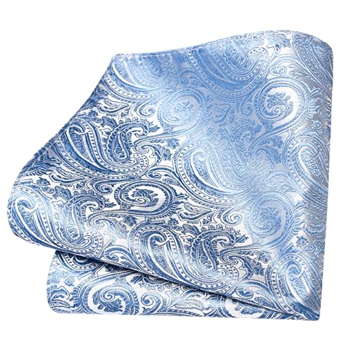 GUSLESON 3.15"（8cm） Mens Tie and Lapel Pin Paisley Necktie Hankerchief Cufflinks Set for Men - color: Dusty Blue