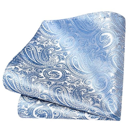 GUSLESON 3.15"（8cm） Mens Tie and Lapel Pin Paisley Necktie Hankerchief Cufflinks Set for Men - color: Dusty Blue
