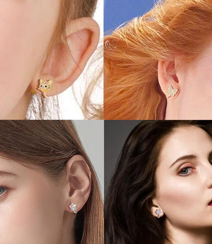 Tornito 10-15 Pairs Clip on Stud Earrings Non Pierced Teardrop Round Square CZ Pearl Twist Knot Flower Butterfly Heart Star Rainbow Cat Opal Clip on Earrings for Women - color: D: 15 Pairs Gold Tone