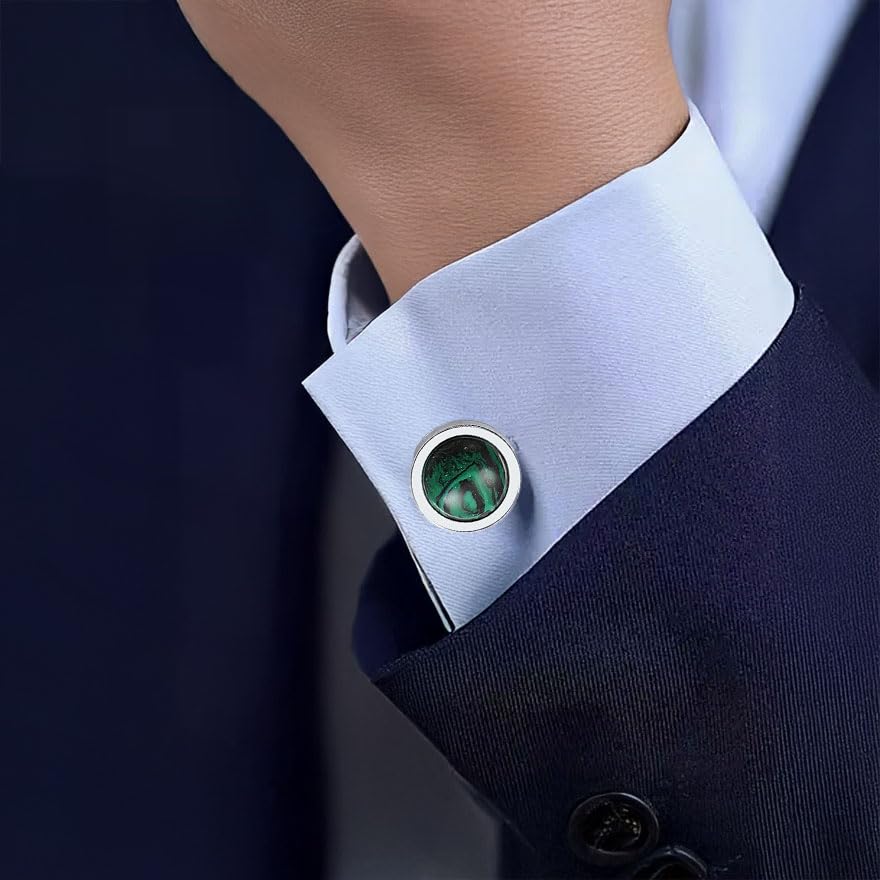 Cufflinks for Men, Stainless Steel Classic Black Pearl, Blue Carbon Fiber CuffLinks men's accessories, Great Gift for Father, Husband - style: Malachite
