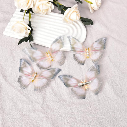 Butterfly Hair Clips Pins for Girls Faux Pearl Butterfly Hair Barrettes Double Layer Glitter Butterfly Clips Fairy Hairpin Cute Butterfly Snap Hair Clip Retro Hair Accessories for Women (4Pcs)