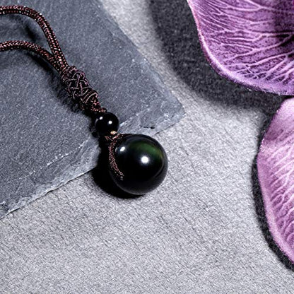 Jovivi Healing Crystals Necklace Natural Tiger Eye Amethyst Lucky Blessing Protection Chakra Beads Stone Pendant for Women Men Adjustable - color: Obsidian Stone + Brown Rope
