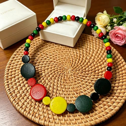 ONLYJUMP Colorful Ethnic Wooden Jewelry Set for Women Round Statement Dangle Earrings Multilayered Geometric Beaded Bracelet Necklace Exaggerated Tribal Style Jewelry - color: Colorful A